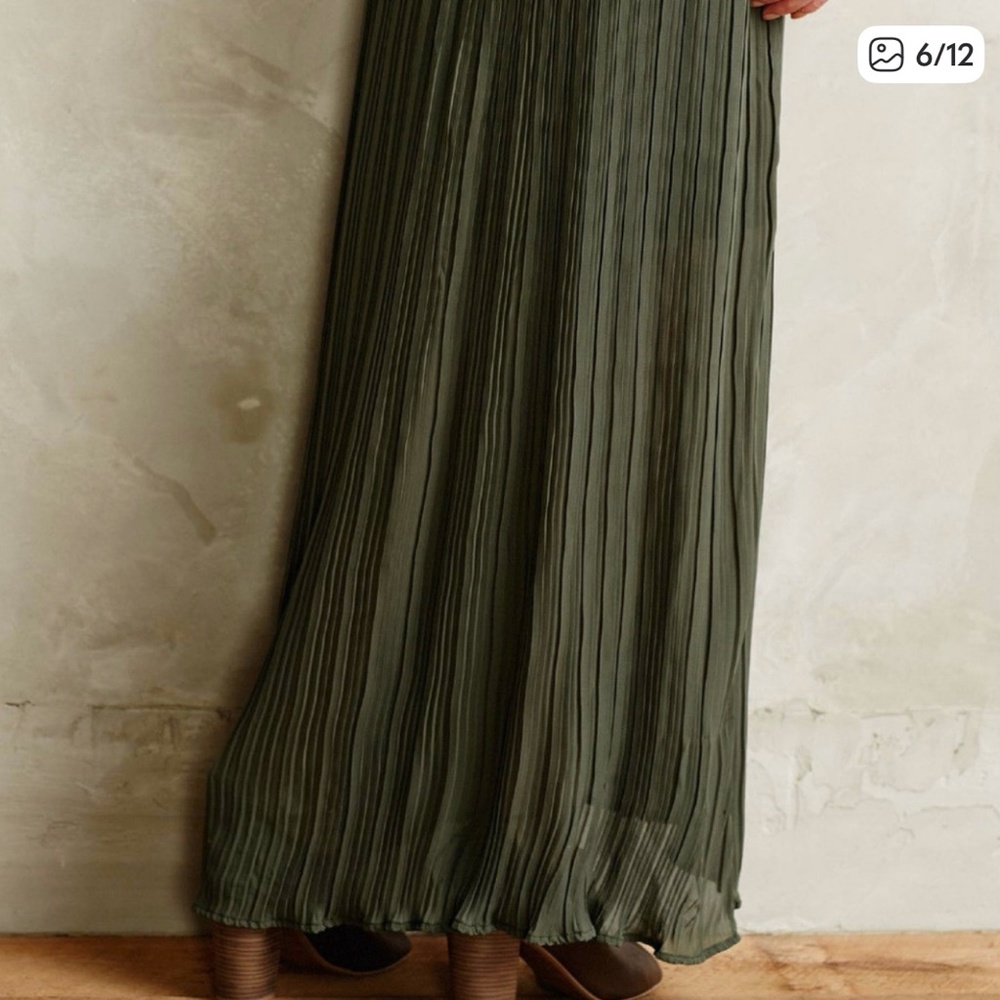 Anthropologie Pleated Sage Maxi Skirt‎ Dark Green by Dear Creatures Size Small - Picture 6 of 13